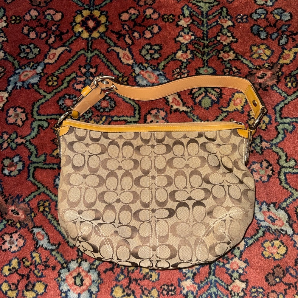 Vintage y2k Coach Signature Canvas Hobo Bag in Khaki Yellow Brown